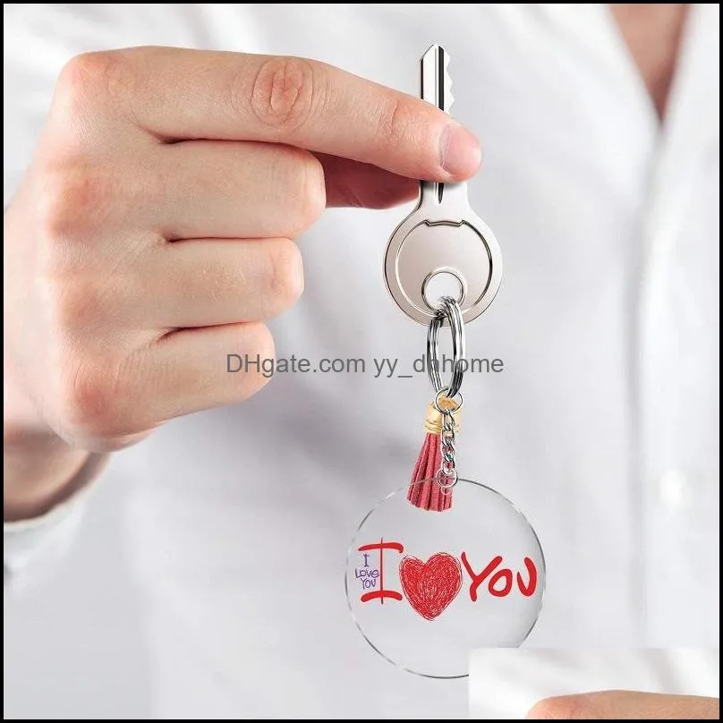 key rings 200pcs acrylic blank keychain making kit with tassel pendant for diy crafts clear circle discs keyring bag ornament