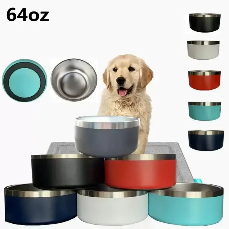 Köpek kaseleri 32oz 64 oz paslanmaz çelik bardaklar çift duvar evcil hayvan gıda kasesi büyük kapasite 64 oz evcil hayvanlar kupalar B0427