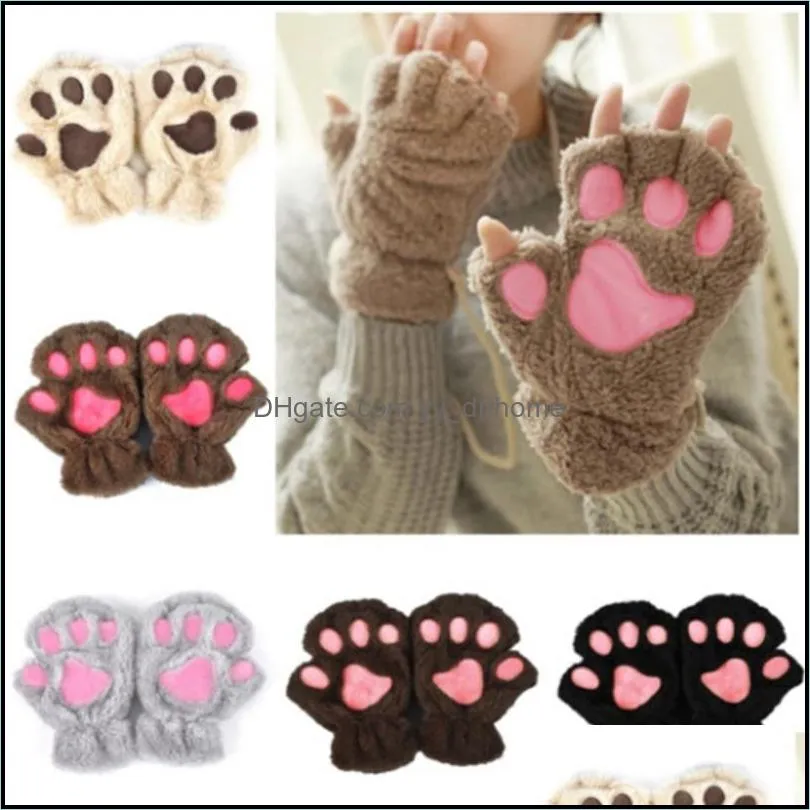 Five Fingers Gloves Fashion Girls Lovely Cat Claw Plush Mittens Warm Soft Short Fingerless Women Leisure Bear Half Finger Gifts
