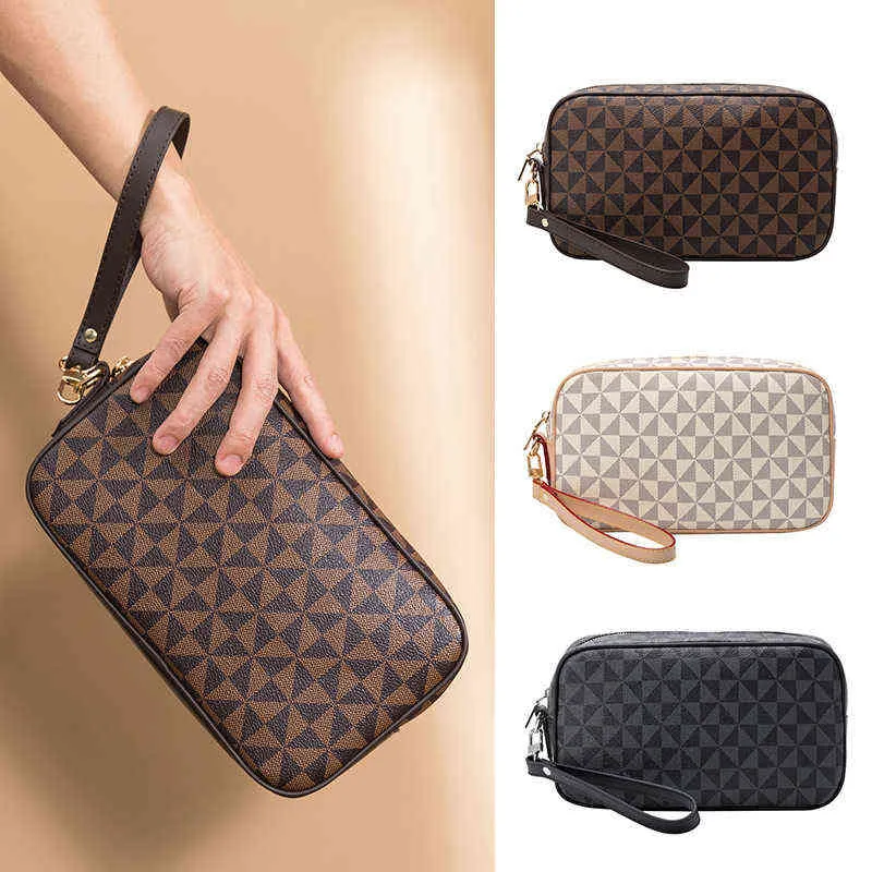 Fashion Plaid Women's Clutch Handbags Luxury Designer Pouch Wrist Strap Clutch Bags For Women Pu Leather Hand Purse Bag