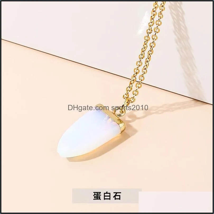 cone stone crystal charms gold chain pendant necklaces black blue opal quartz wholesale jewelry for women