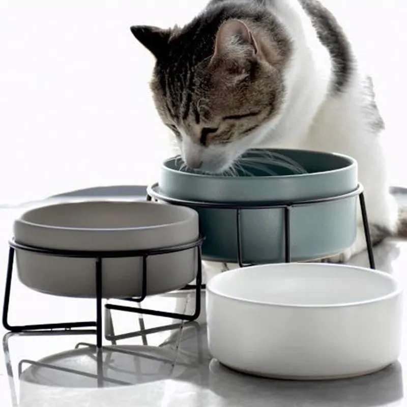 400ml Cerámica Pet Bowl Protección para el cuello Comida Alimentador de agua con soporte antideslizante Plato para gatos Perros Y200917