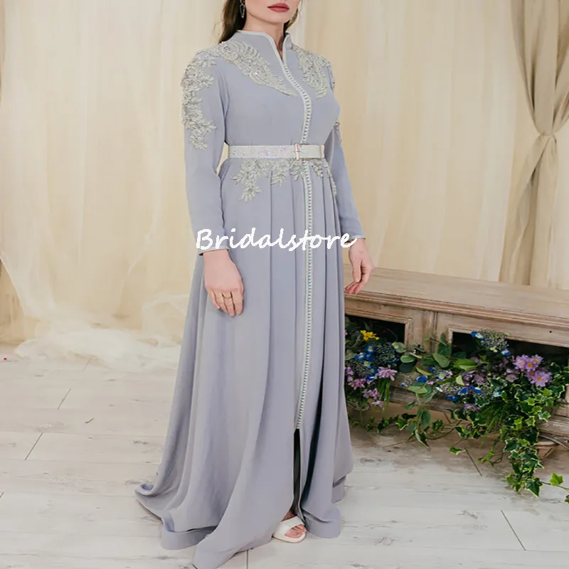 Dusty Blue Arabic Turkey Islamic Evening Dresses Jumpsuit With Overskirt Train And Long Sleeves 2022 Prom Dress Formal Outfit Algerian Moroccan Party Gown Reception Skirt From Bridalstore 125.89 DHgat...