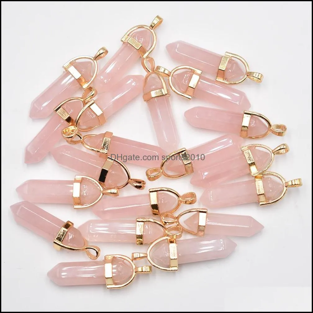 natural stone mixed charms hexagonal healing reiki point pendants for jewelry making sports2010