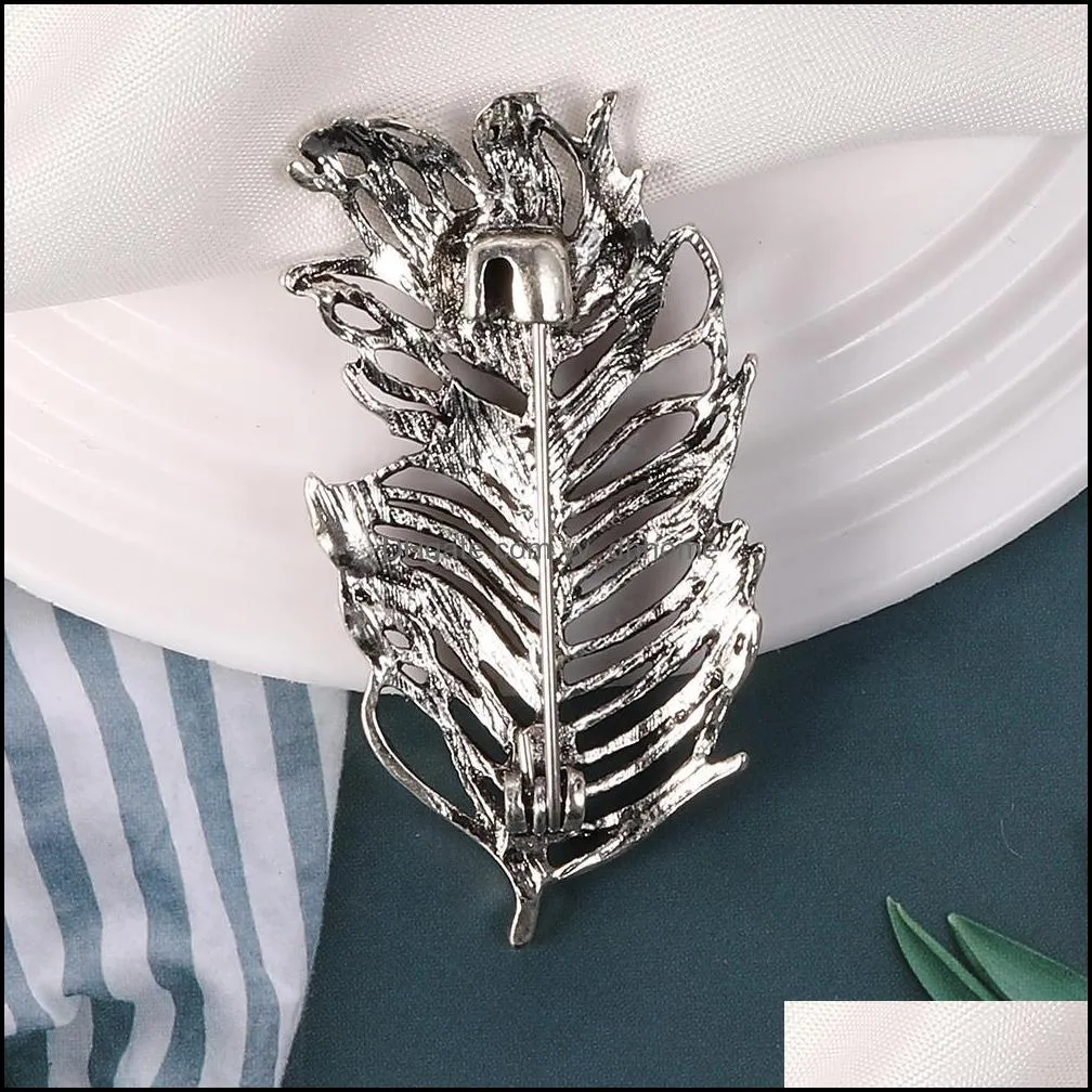 crystal peacock feathers enamel pins brooches wedding accessories retro fashion brooch for cloth women gift