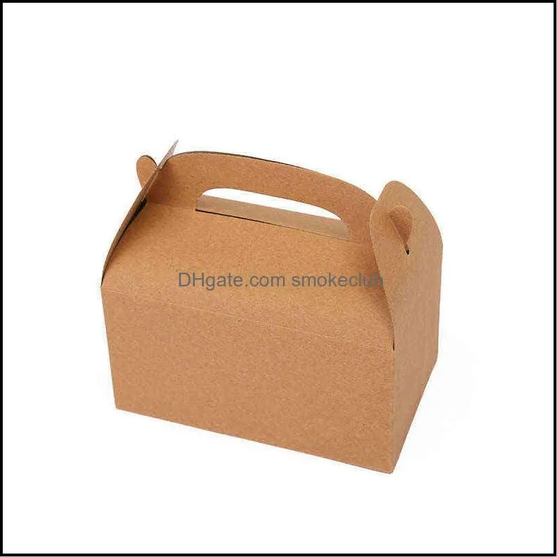 Portable Cake Carton Kraft Paper Cookie Nougat Baking Dessert Packaging Box Candy Gift Wrapping Paper Bag 10pcs CX220125