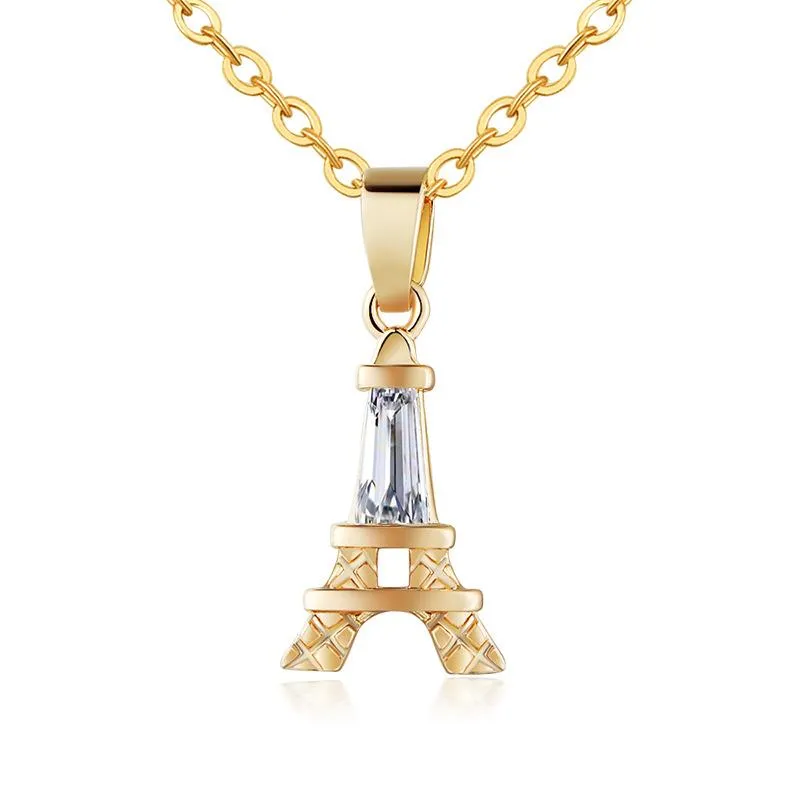 Collane con ciondolo Utimtree Argento Oro Cubic Zirconia Per le donne Ciondoli a forma di torre Eiffel Collana Girocollo Dichiarazione Collare FemminilePendant P