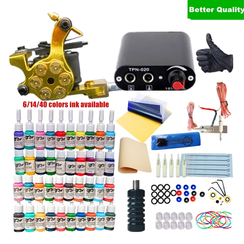 Tattoo Kit 7 Kleuren Inkt Set Wegwerp Naalden Voeding Sets Machinegeweer Set Tatoeages Tatoeëren Kits Accessoires