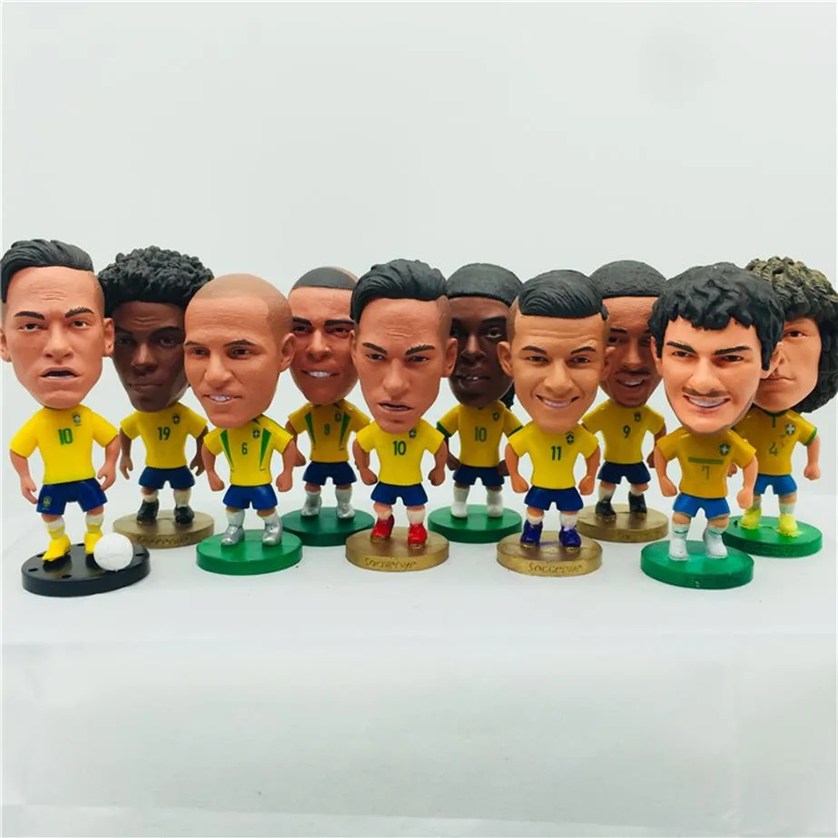 Soccerwe 6 5 cm wysokość piłka nożna Brazylia Neymar Jr Jesus Ronaldo Ronaldinho Carlos Coutinho Marcelo Doll Yellow Kit Prezent Świąteczny 236p