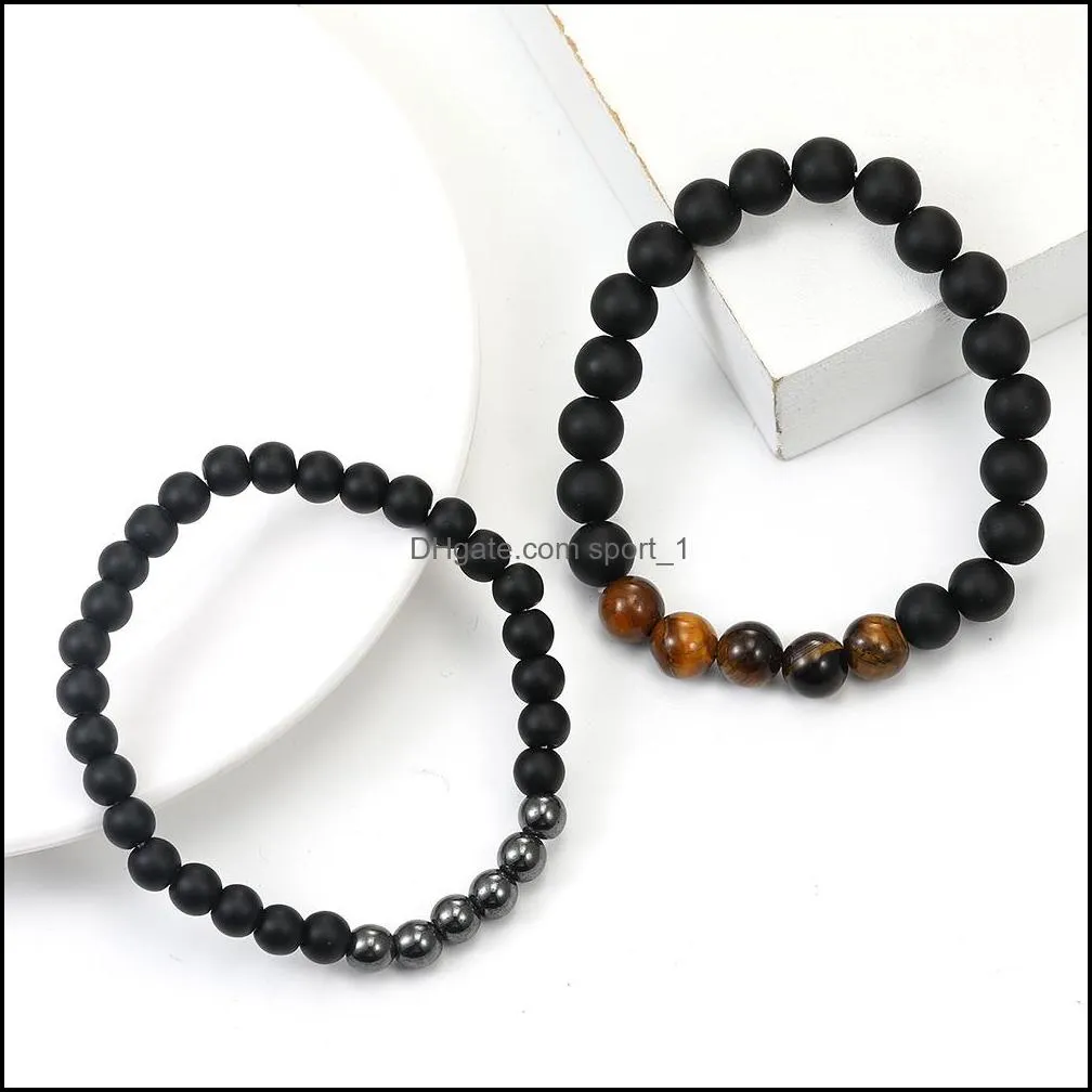 tretrendy natural black agate stone douple bracelet size 6mm/8mm tiger eye stone beads charm bracelet jewelry gift for women men-y