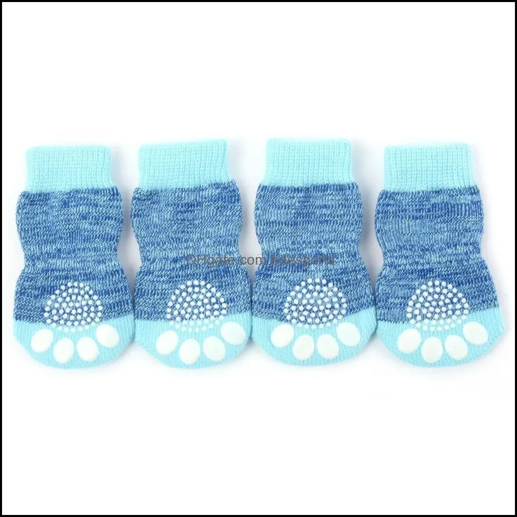4pcs Pet Small Dog Warm Soft Socks Anti-slip Cotton Knit Socks Skid Bottom