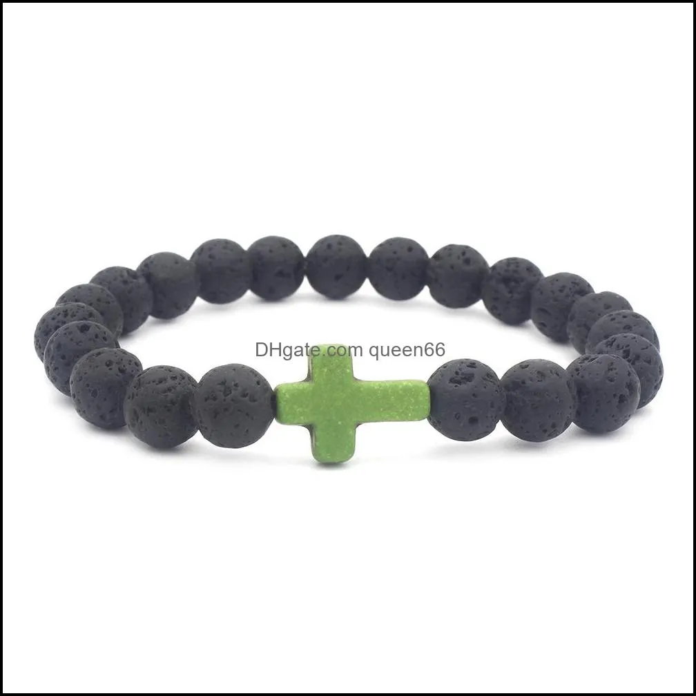 Natural Black Lava Stone Cross Bracelet DIY Aromatherapy Essential Oil Diffuser Bracelet for women men Jewelry