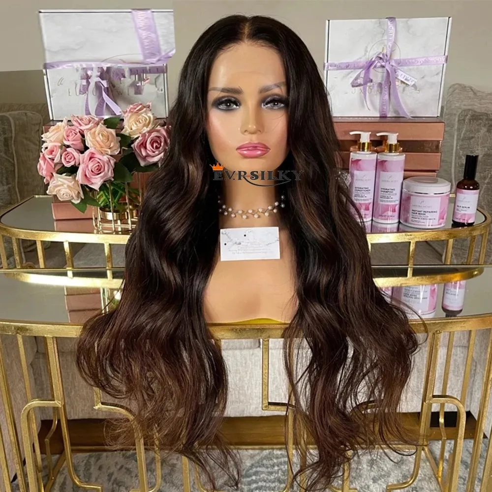 Ombre Dark Brown Full Lace Human Hair Wig With Baby Hairs Chocolate Browns 360 Lace Frontal Wigs HD Transparent Laces Body Wave Remy