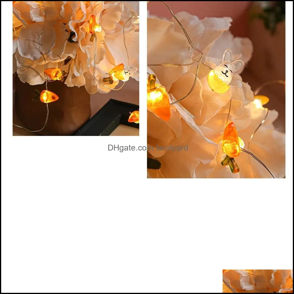 LED Rabbit String Lights Easter Decoration Waterproof Battery Case Cute Cartoon Lantern New Year Festive Party Decoration