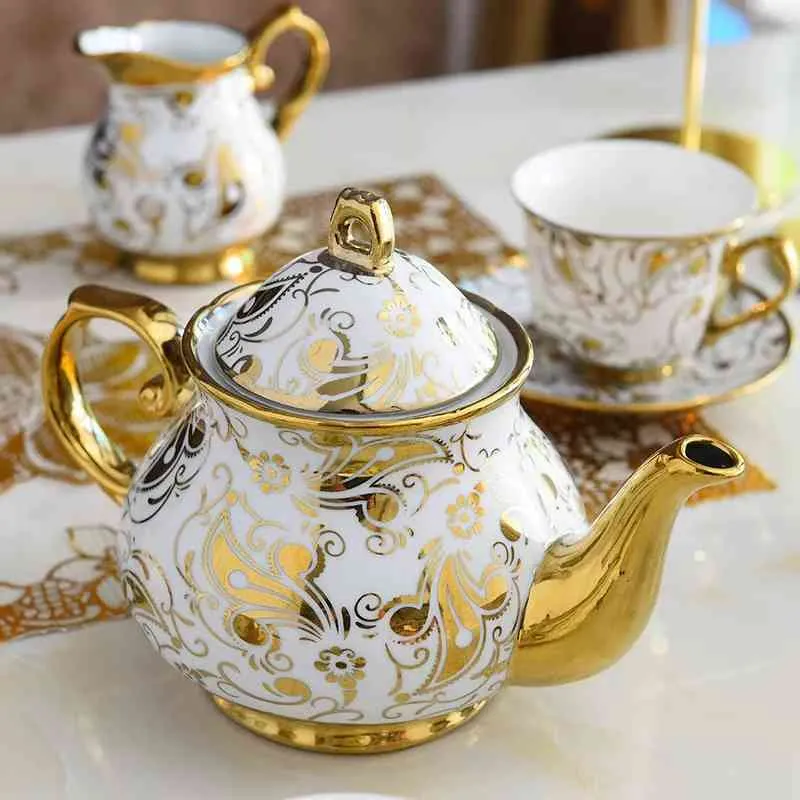 Ceramic Gold Print Tea Cups Mugs Set of 6 - 220 ml Each US