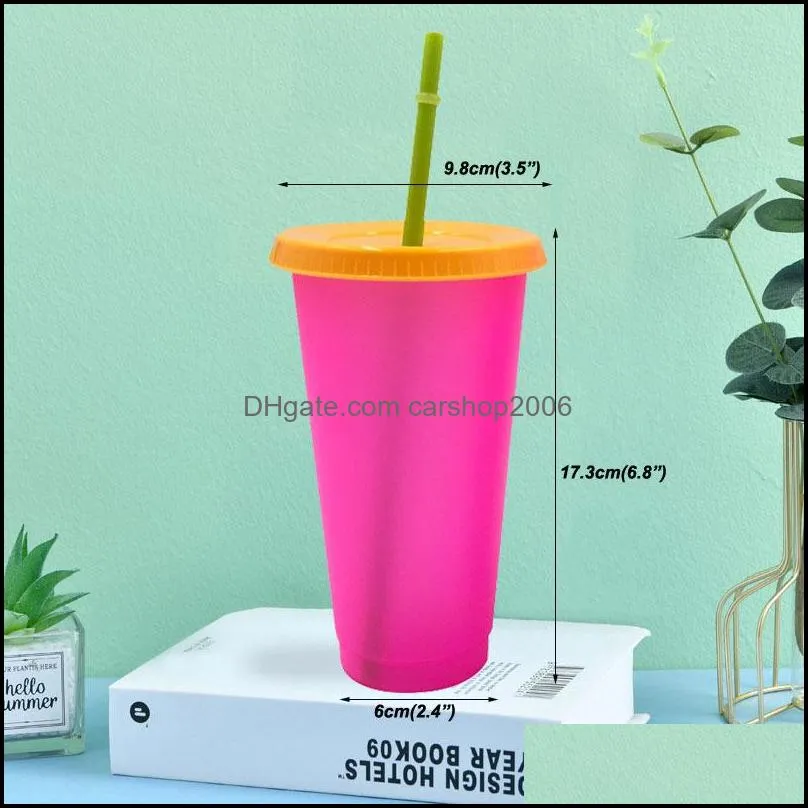 reusable color changing cup plastic eco-friendly cold cup color water cup plastic tumbler durable straw tumbler discoloration cups