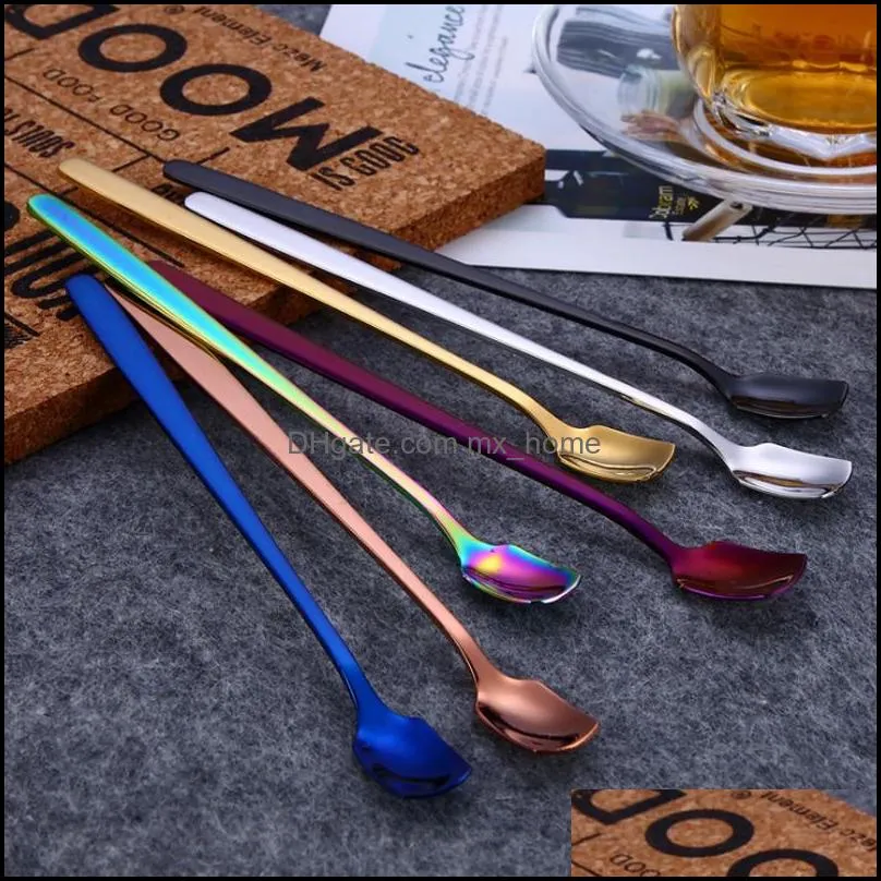 stainless steel square head ice spoons home kitchen supplies long handle coffee dessert gold cocktail stirring scoops dropship zwl442