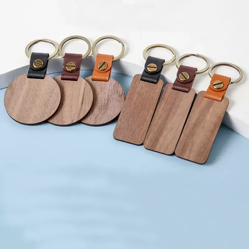 Wood Keyring For Men personalise key rings For Keys PU Leather Keychains Women Accessories Wholesale Trend Fashion Jewelry