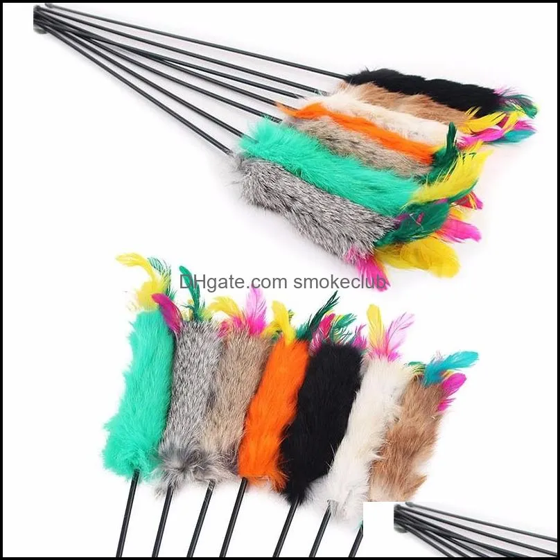 Pets Kitten Jumping Train Aid Fun Toy Multi-colors Feather Wand Stick for Cat Catcher Teaser Toy