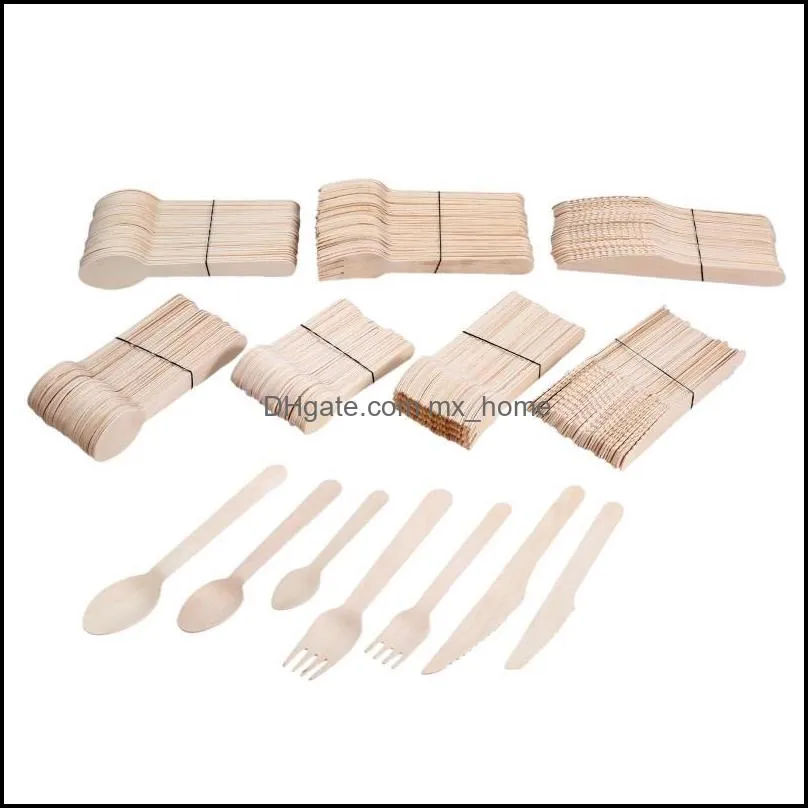 dinnerware sets 50pcs/150pcs disposable wooden cutlery forks/spoons/cutters packing 16cm knives party supplies kitchen utensil dessert