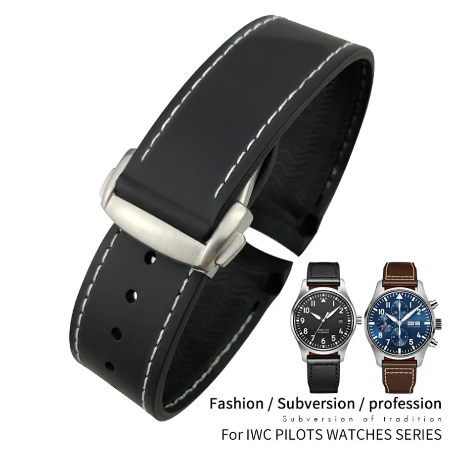 20mm 21mm 22mm gummi silikonklockband för Omega Sea Master 300 IWC Hamilton Black Blue Strap Watch Armband Folding CLASP Fre203k