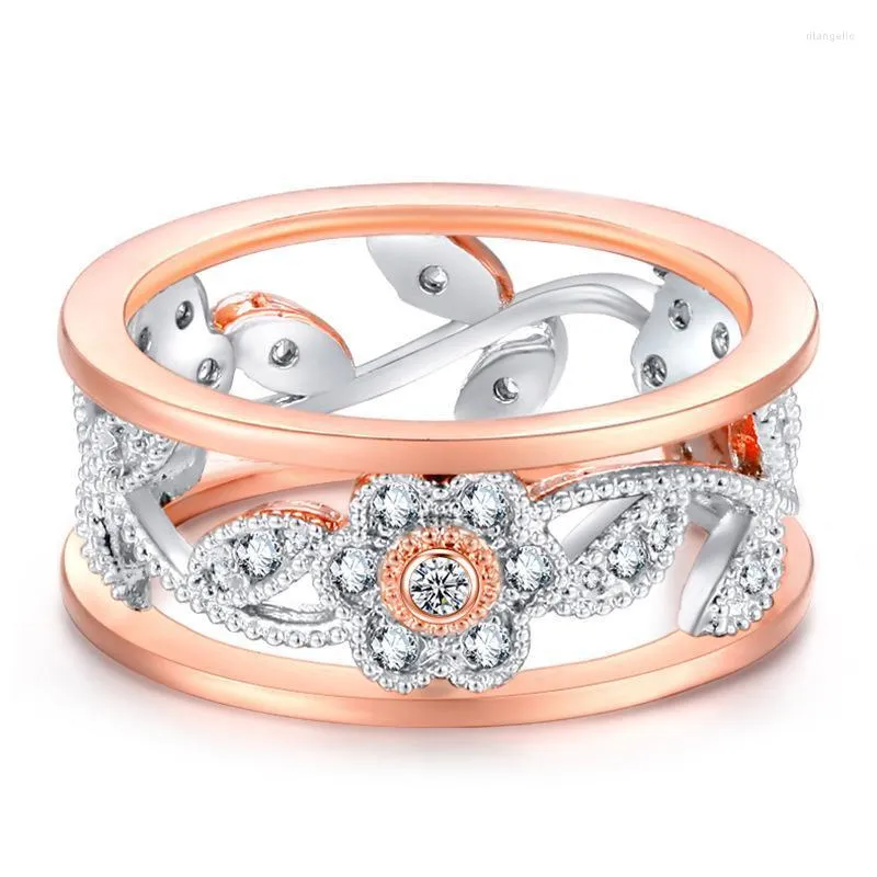 Clusterringen Utimtree Aankomst Rose Gold kleur kristal bloemen blad holle ontwerp steiger voorste strip sieraden bague femmecluster rit