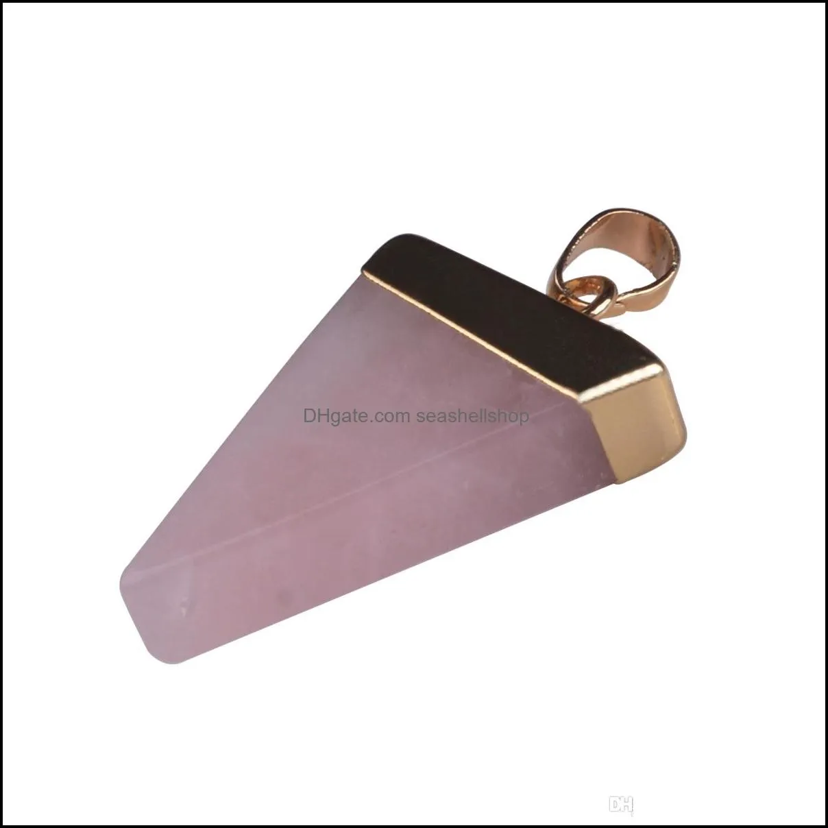 natural stone pendant female crystal quartz healing point chakra gemstone gold-plated triangle necklace stone jewelry treasure jewelry