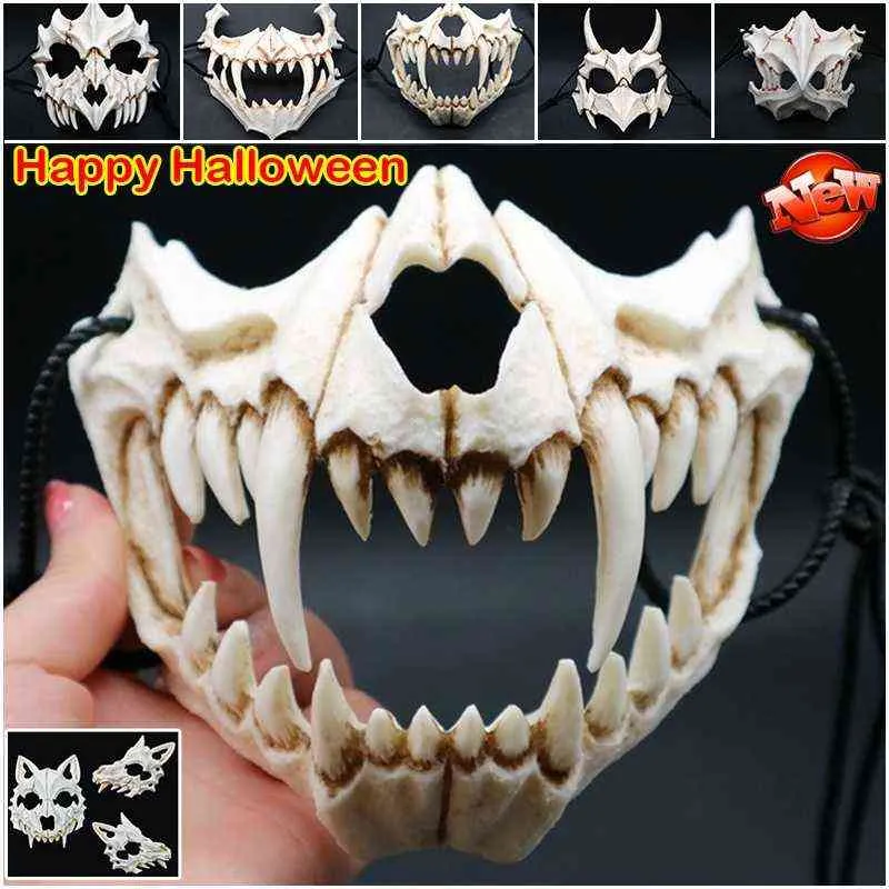 Halloween Dragon God Long Teeth Demon Cosplay Mask Miljövänlig Djurtema Party Djur Skalle Mask Halloween rekvisita Tillbehör L220711