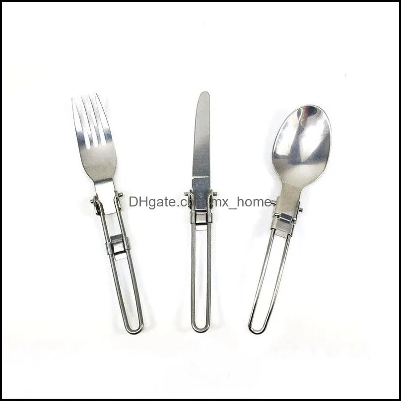 New Stainless Steel Dinnerware Set Foldable Protable Outdoor Cam Tableware Knife Fork Spoon For Travel Picnic Drop Delivery Flat