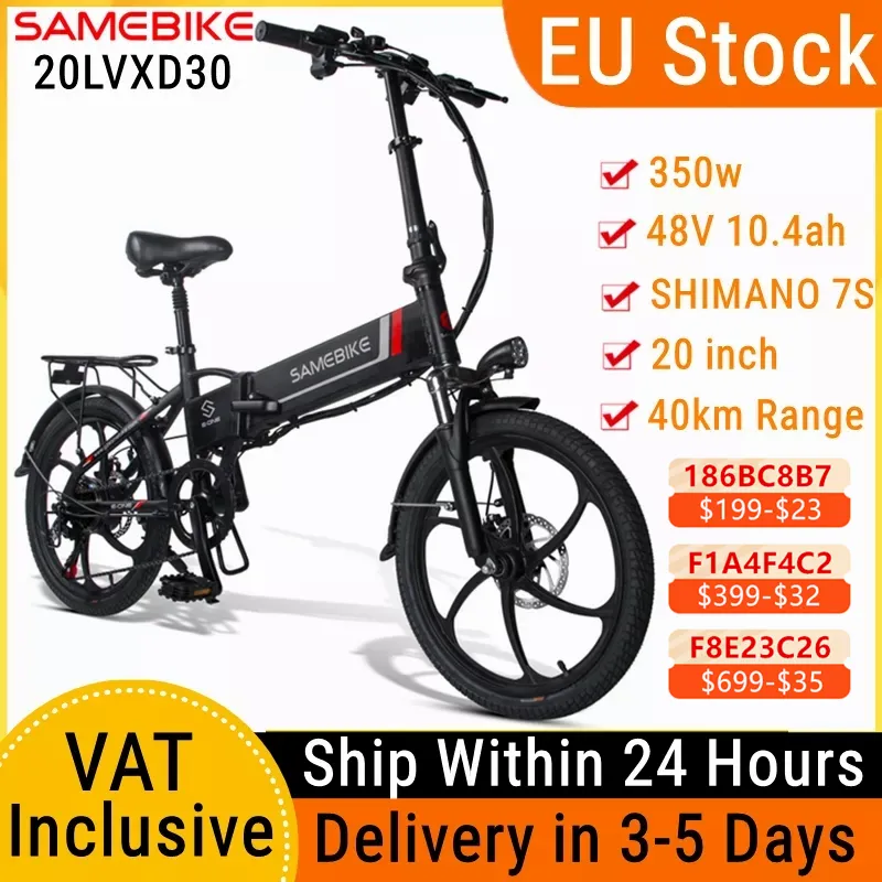 EU Voorraad Samebike 20LVXD30 Opvouwbare MTB Elektrische Fiets 20 Inch Band Speed Fiets 48V 350W 35km/h 10.4Ah E-bike Inclusief BTW