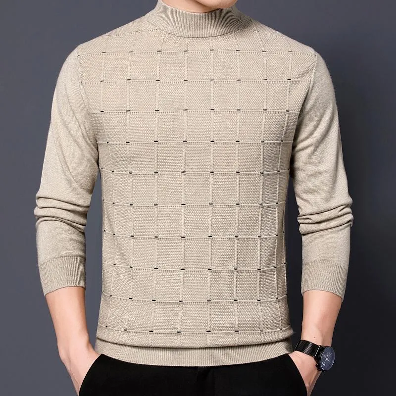 Herrtröjor Spring Autumn Men's Luxury Turtleneck långärmad rutig stickad manlig solid färg mjuka koreanska kläder 4xlmen's