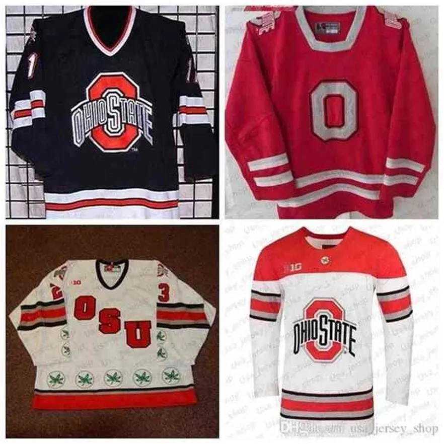 MThr Custom Ohio State Buckeyes 2019 NCAA College Hockey Jersey Blanc Rouge Cousu Tout Numéro Nom Jersey S-3XL