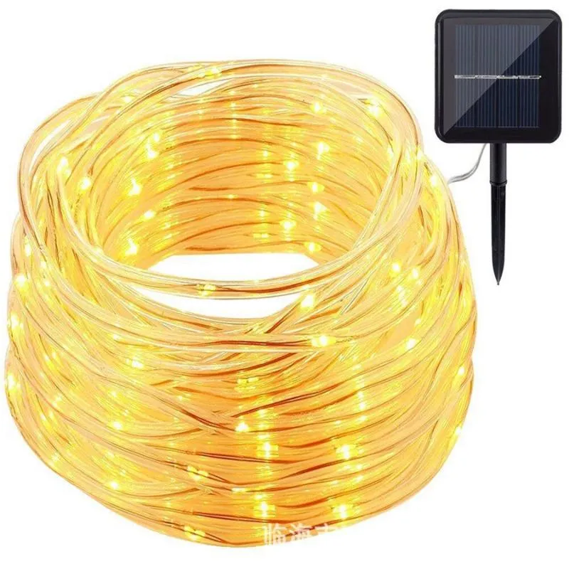 Strings LED Solar Rope Lights 100 8 Modi Copper Wire Fairy Outdoor Waterdichte aangedreven Tuinhek PVC Tube String Lampled