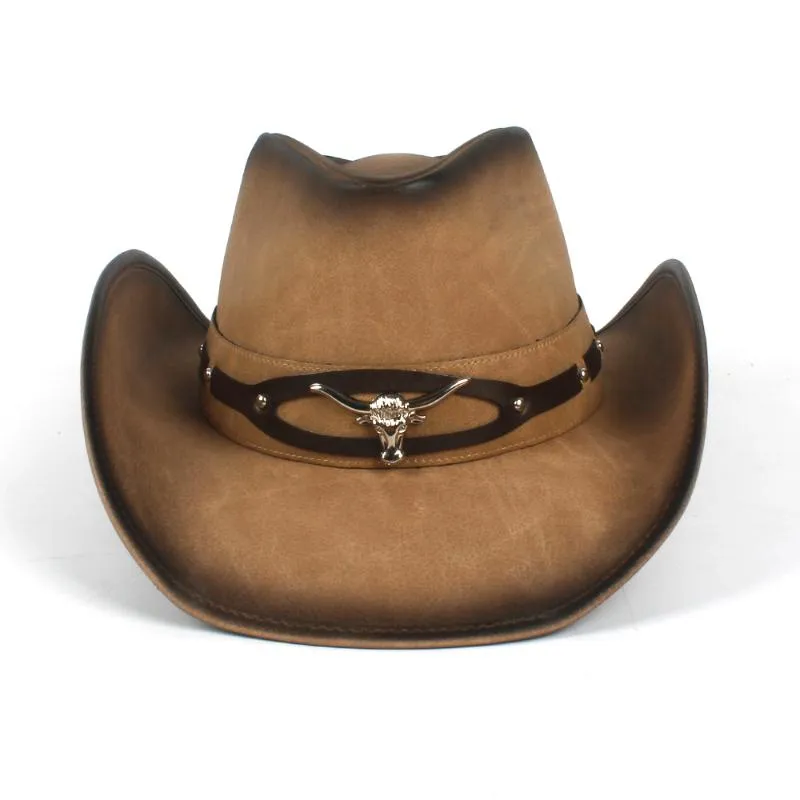 Beretten 100% Leather Black Men Western Cowboy Hat For Gentleman Dad Sombrero Hombre Caps Godfather Hats Maat 58-59cm Dropberets Beretsberets