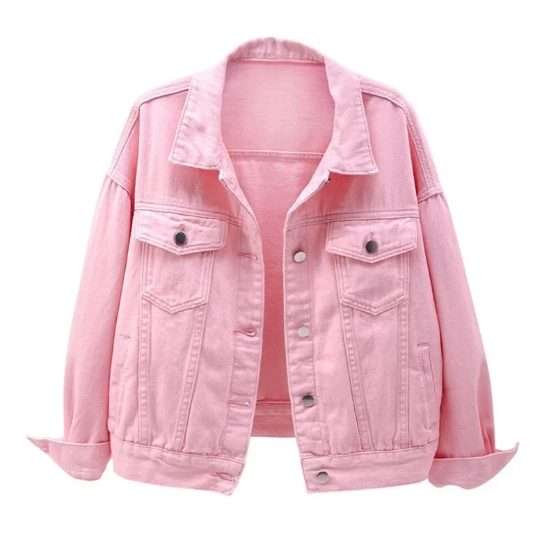 Womens Denim Jacket Spring Autumn Short Coat Pink Jean Jackets Casual Purple Yellow White Loose Tops Lady Outerwear KW02 220726