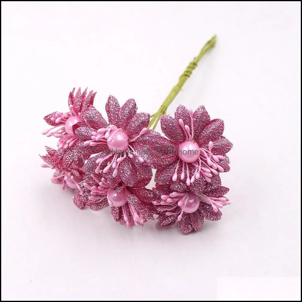 Wholesale-60Pcs/lot 4CM Glitter Pearl Daisy Artificial Flowers For Wedding Party Decoration Accessories Scrapbooking DIY Craft