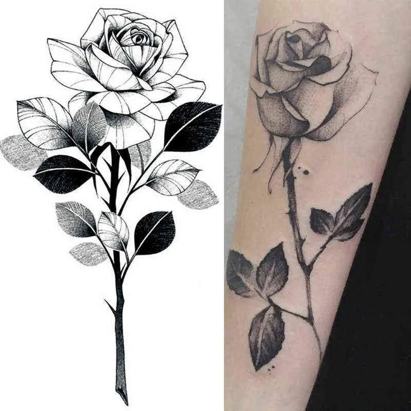 Tatuagem temporária nxy 1 pcs adesivos homens mulheres impermeáveis ​​flor rosa lua borboleta transferência de água corpo mão arte 0330