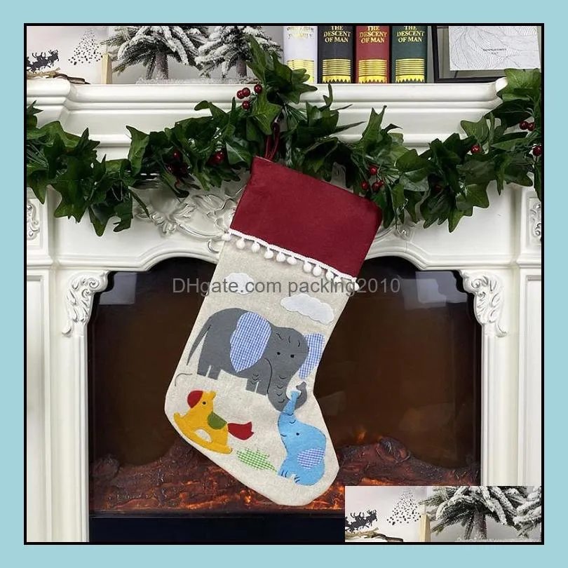 christmas linen stocking santa xmas tree hanging socks xmas kids gifts storage bags christmas tree pendant gift bag sn3353