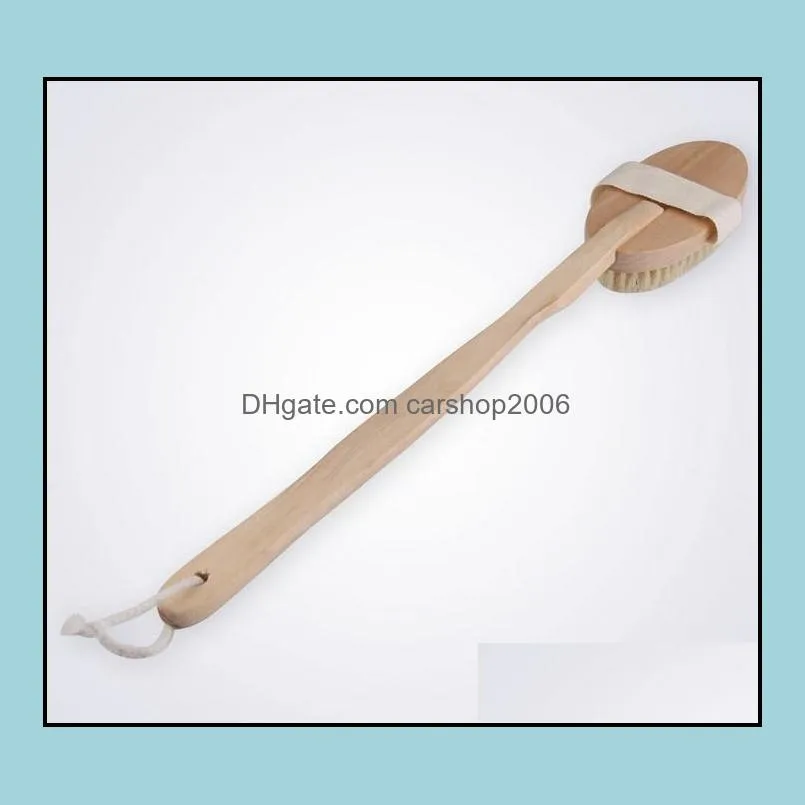 Wooden Bath Brush Long Handle Reach Back Body Shower Bristle SPA Scrubber Bathroom RRE13473