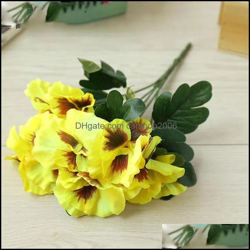 Decorative Flowers & Wreaths 1Pc 5 Head Artificial Handmade Simulation Plant Party/Wedding Banquet Flower Decoration Bunch Pansy Fake
