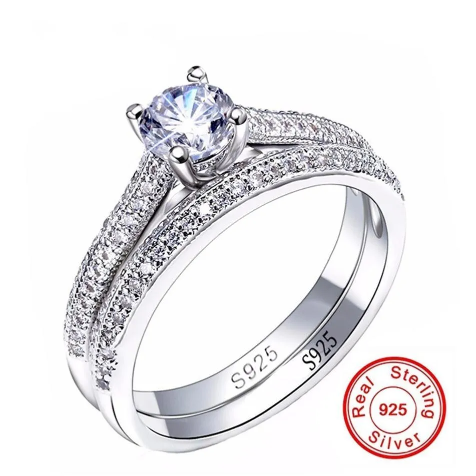 Sona CZ Diamant Engagement Rings Set 925 Sterling Silberringe für Frauen Band Eheringe Versprechen Ring Braut Schmuck 2092