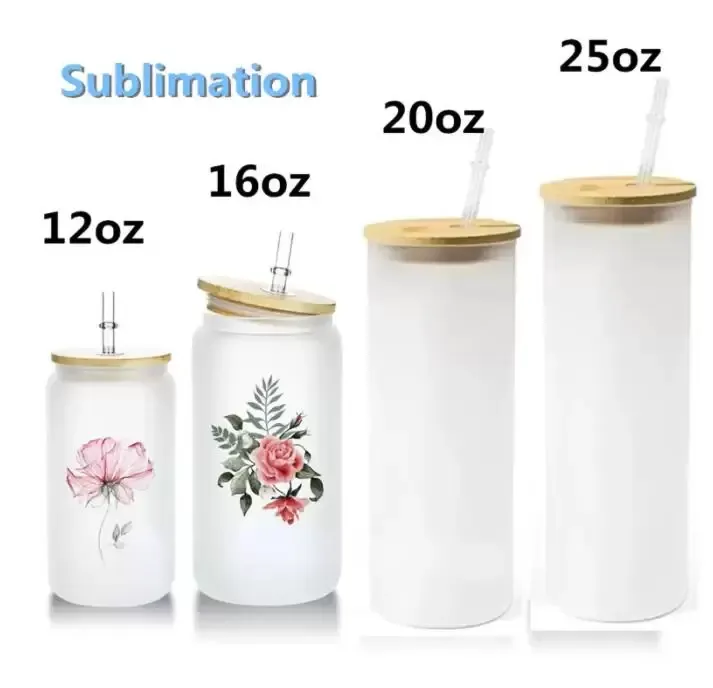 12oz 16oz 20oz 25 oz süblimasyon cam bambu kapaklı geniş ağız bira festivali parti şarap tumblers tumbler temiz buzlu kavanoz olabilir