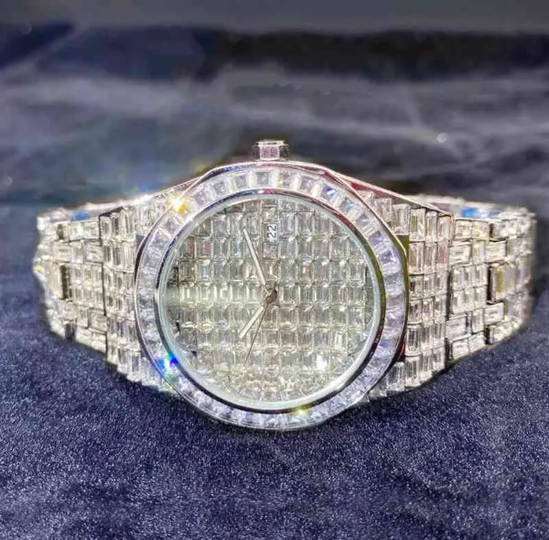 Ritzin Baguette Cut Moissanite Volledig Iced Out Diamond Horloge Pols voor Heren Valentijn Cadeau Fabrieksprijs 925 Zilver