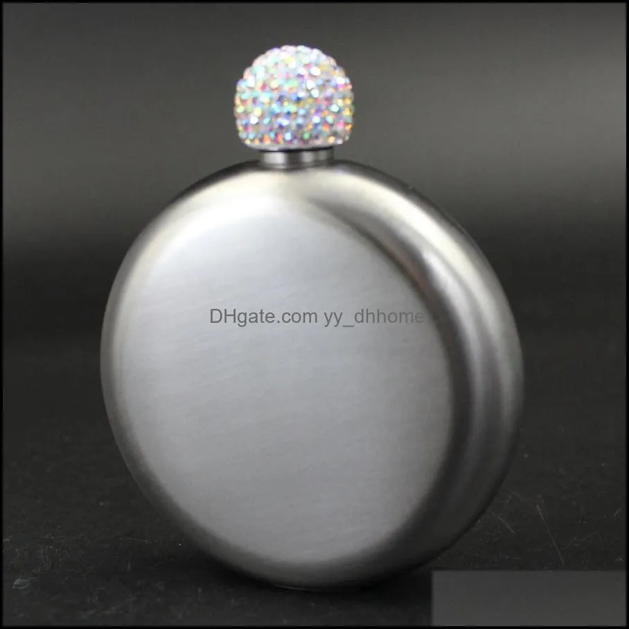 portable 304 stainless steel rhinestone lids round hip flask 5oz round hip flask men pocket portable flagon whisky wine bottles dh1155