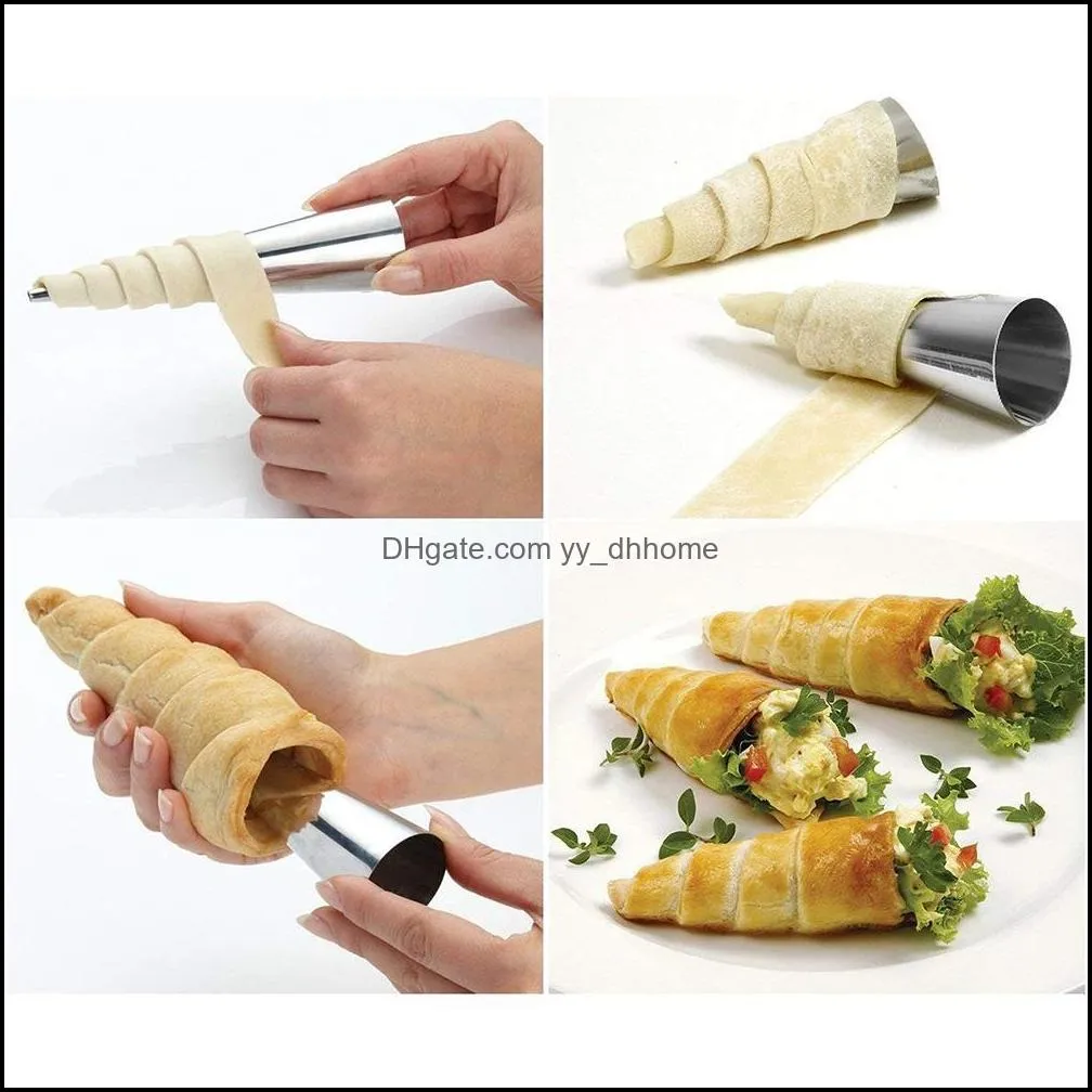 croissants horn mold spiral tube stainless steel baking cones pastry roll bread mould baked bakeware dessert kitchentool pae10483
