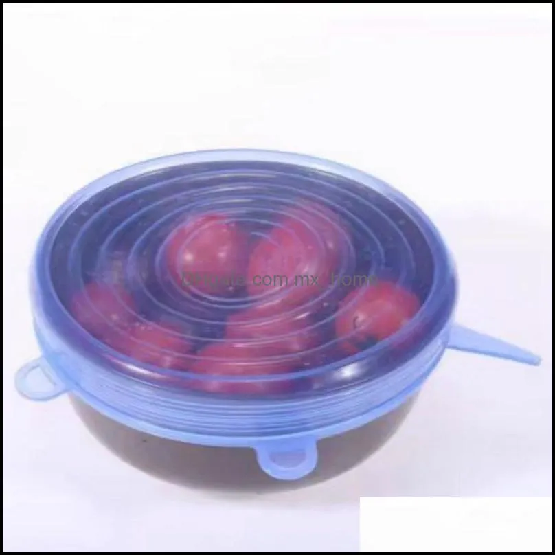 Other Kitchen Dining Bar 6 Pcs/Set Reusable Sile Stretch Lids Lid Bowl Dh7Zv