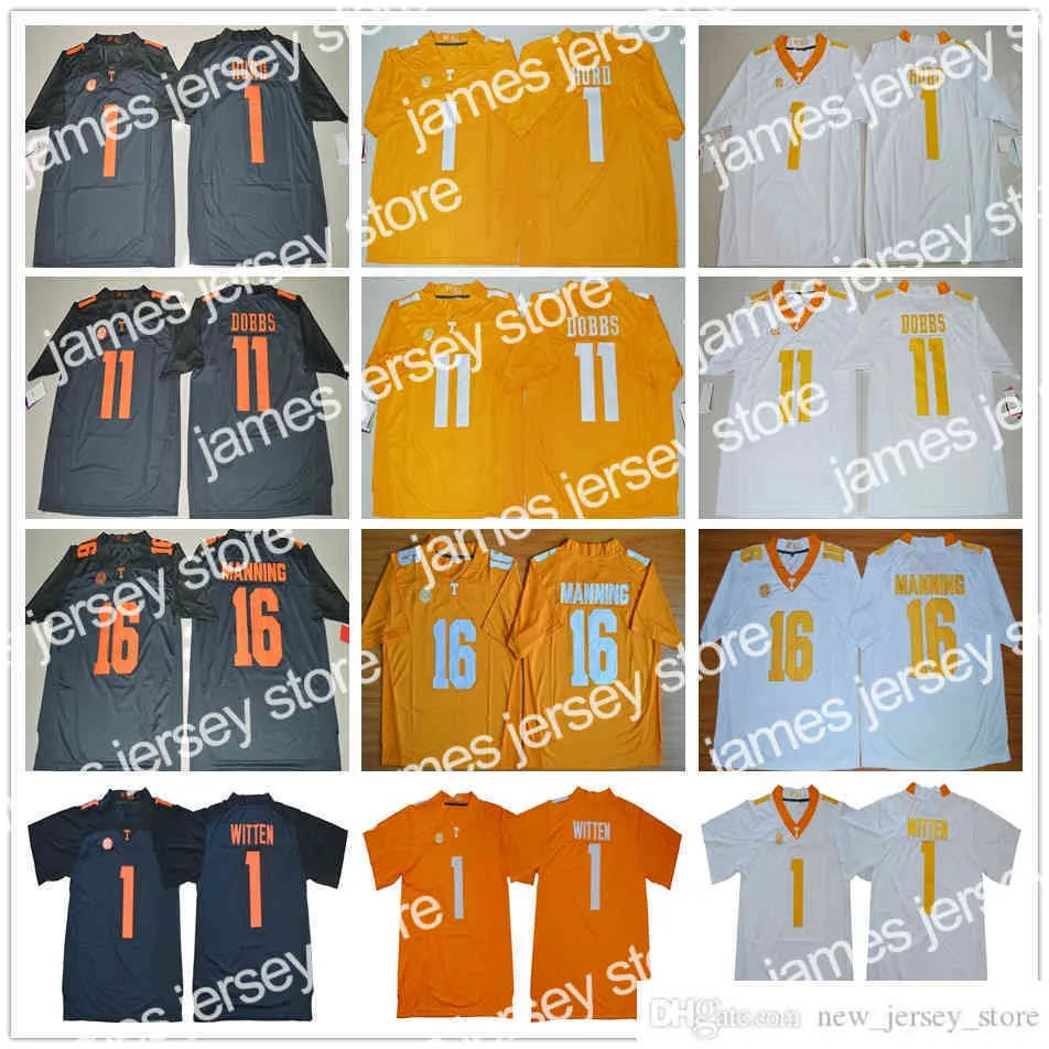 2022 NCAA Tennessee Volunteers College Football Wear # 1 Jason Witten Jersey Jalen Hurd Orange Gris Blanc 11 Joshua Dobbs 16 Peyton Manning