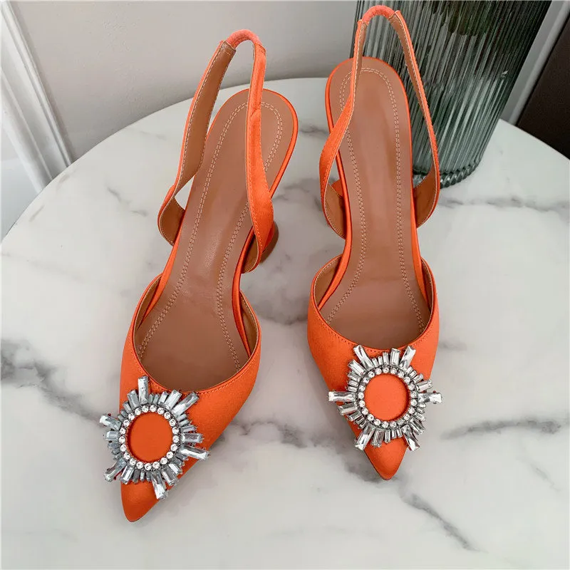 Shoes Orange Glitter Heels High Heel Orange Pointy Shoes Wholesale