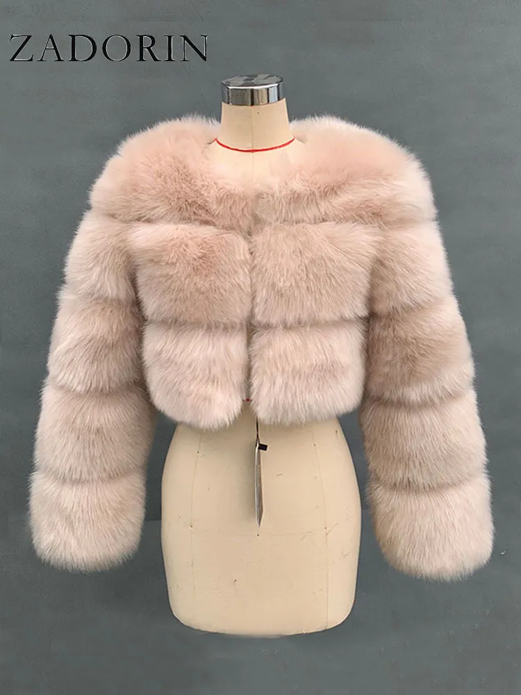 ZADORIN Neue Mode Frauen Crop Top Faux Pelzmantel Winter Dicken Flauschigen Langarm Kurzarm Stil Schlank Furry Pelz jacke Mäntel T220716