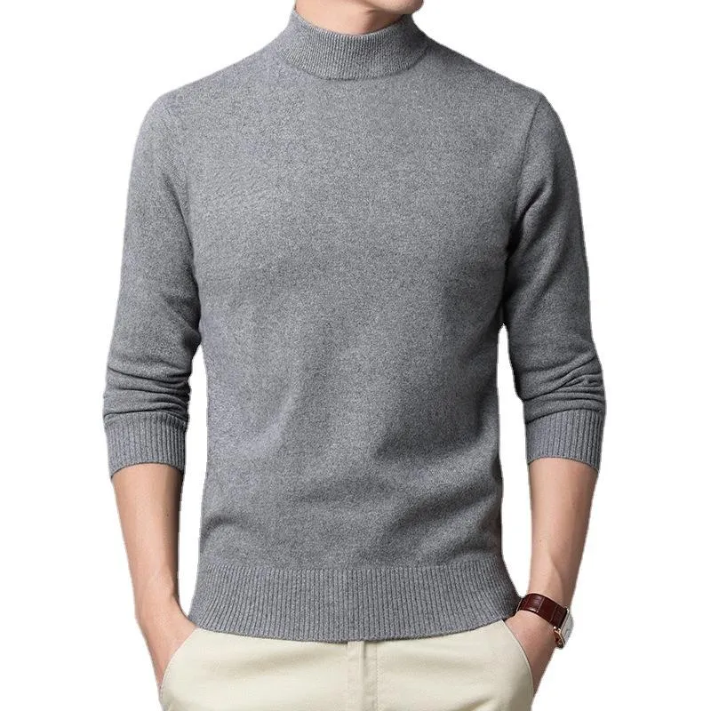 Мужские свитера Классический базовый базовый половина водолазки. Пуловой свитер. Мужчина 2022 Зима Толстая негабаритная черно -голубая вязаная одежда